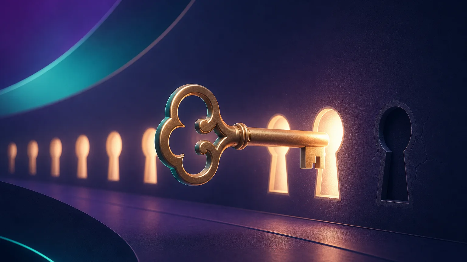A single key in the foreground fitting neatly into some locks in a row while one lock is clearly incompatible and blocked, illustrating that IPv6 proxies only open IPv6-enabled sites